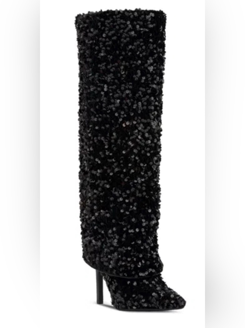INC International Concepts Black Sequin Knee-High Stiletto Boots